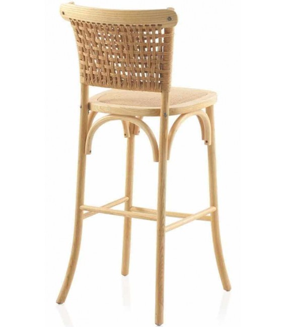 Taburete barra cómodo  madera de olmo natural yute trenzado natural mdmhogar