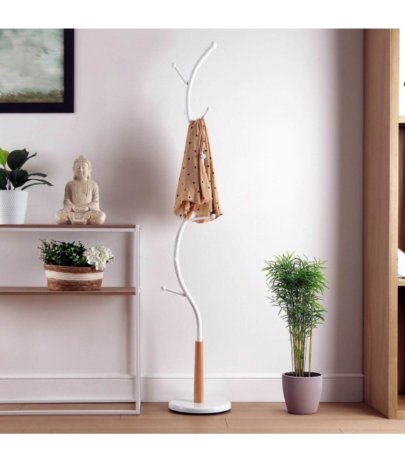 PERCHERO DE PIE 32 Ø SISAK METAL BLANCO MADERA NATURAL