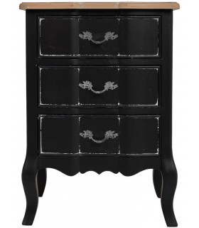 Mesita de noche tapa de madera cuerpo negro patinado en blanco mdmhogar