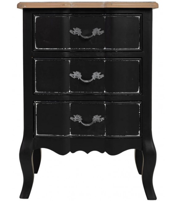 Mesita de noche tapa de madera cuerpo negro patinado en blanco mdmhogar