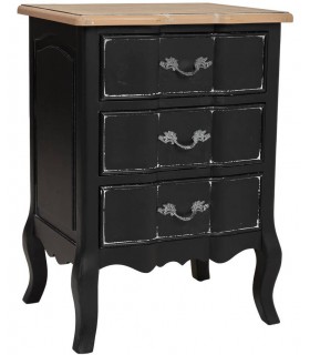 Mesita de noche tapa de madera cuerpo negro patinado en blanco mdmhogar