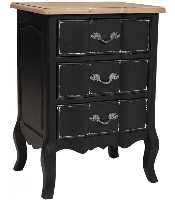 Mesita de noche tapa de madera cuerpo negro patinado en blanco mdmhogar