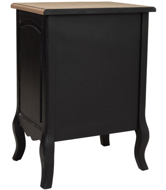 Mesita de noche tapa de madera cuerpo negro patinado en blanco mdmhogar