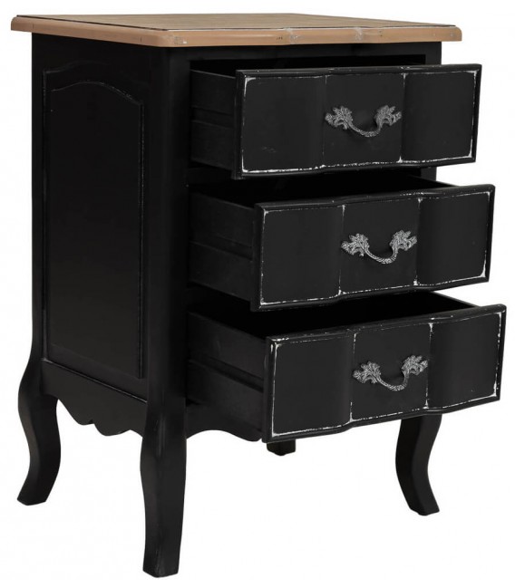 Mesita de noche tapa de madera cuerpo negro patinado en blanco mdmhogar