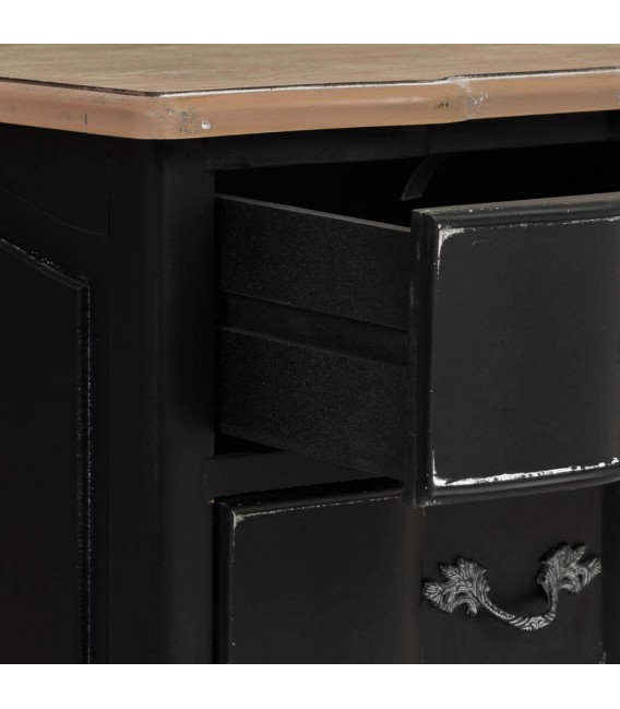 Mesita de noche tapa de madera cuerpo negro patinado en blanco mdmhogar