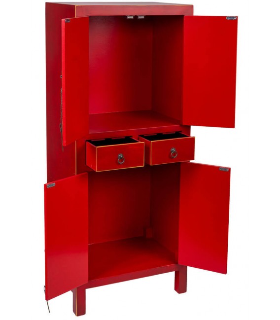 Armario estilo oriental madera lacada en rojo cantos perfilados en oro mdmhogar