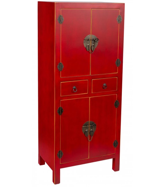 Armario estilo oriental madera lacada en rojo cantos perfilados en oro mdmhogar