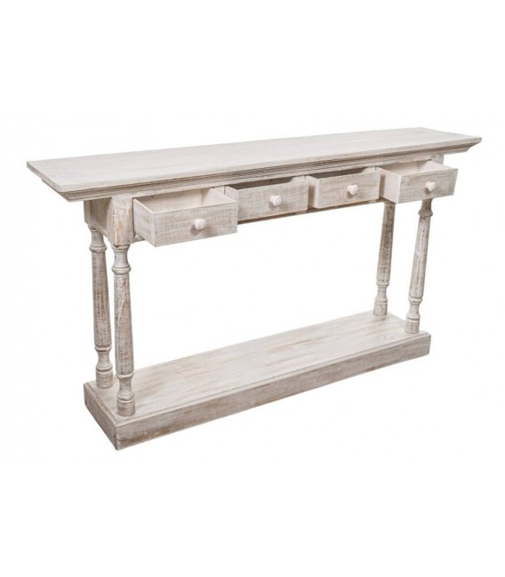 Consola de entrada grande madera de pino decapado en blanco mdmhogar