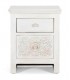 Mesita de noche 2 cajones madera tallada acabado blanco rozado mdmhogar
