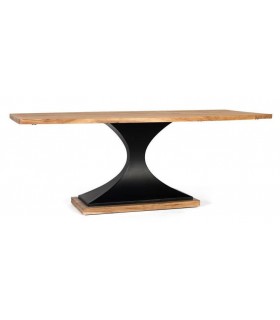 Mesa de comedor grande acacia maciza natural y metal negro.  mdmhogar