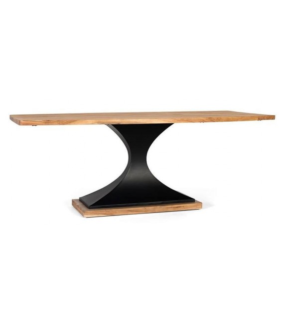 Mesa de comedor grande acacia maciza natural y metal negro.  mdmhogar