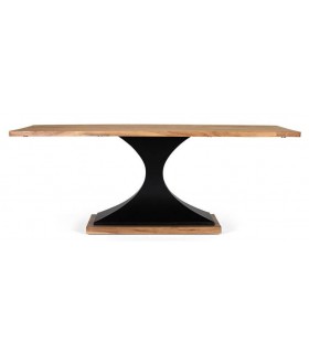 Mesa de comedor grande acacia maciza natural y metal negro.  mdmhogar