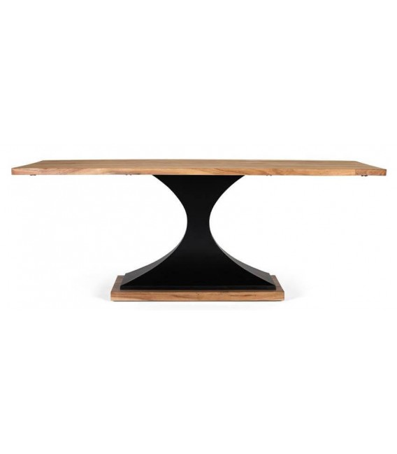 Mesa de comedor grande acacia maciza natural y metal negro.  mdmhogar