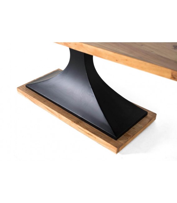 Mesa de comedor grande acacia maciza natural y metal negro.  mdmhogar