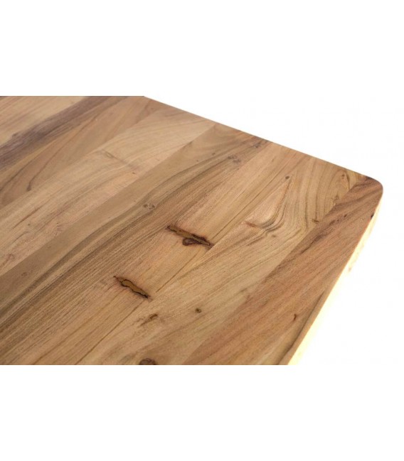 Mesa de comedor grande acacia maciza natural y metal negro.  mdmhogar