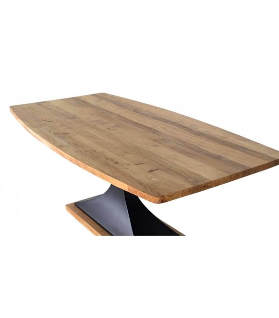 Mesa de comedor grande acacia maciza natural y metal negro.  mdmhogar