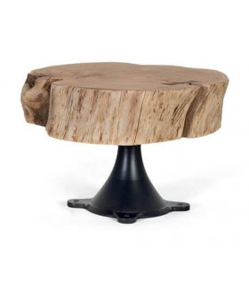 Mesa de centro pequeña tronco de madera de acacia natural metal negro mdmhogar
