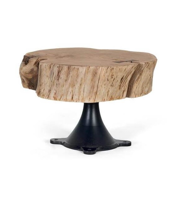 Mesa de centro pequeña tronco de madera de acacia natural metal negro mdmhogar