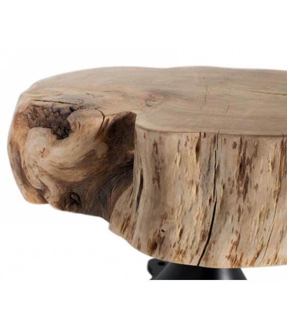 Mesa de centro pequeña tronco de madera de acacia natural metal negro mdmhogar