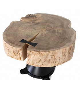Mesa de centro pequeña tronco de madera de acacia natural metal negro mdmhogar