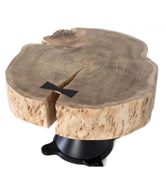Mesa de centro pequeña tronco de madera de acacia natural metal negro mdmhogar