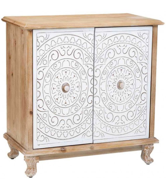 Taquillón abeto tallado natural puerta talladas en blanco rozado mdmhogar