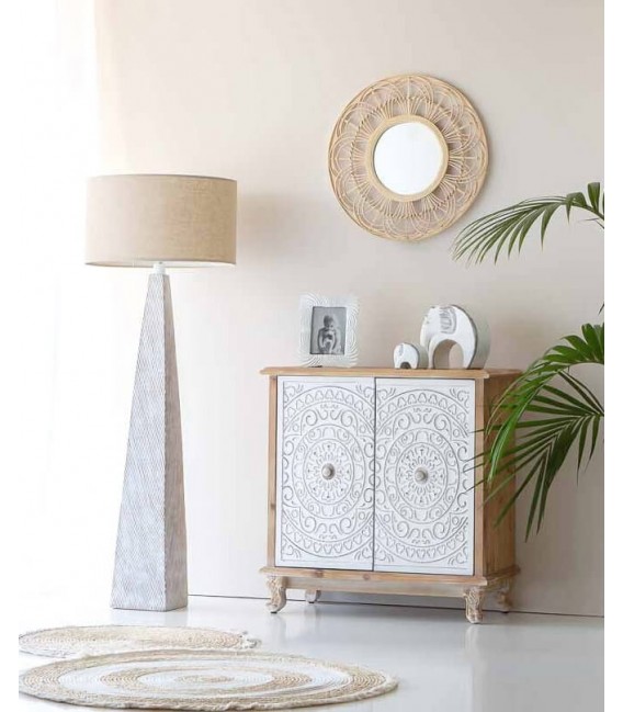 Taquillón abeto tallado natural puerta talladas en blanco rozado mdmhogar