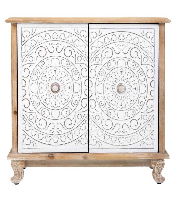 Taquillón abeto tallado natural puerta talladas en blanco rozado mdmhogar