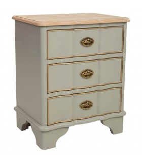 Mesita de noche madera natural laca verde cajones perfilados en oro mdmhogar