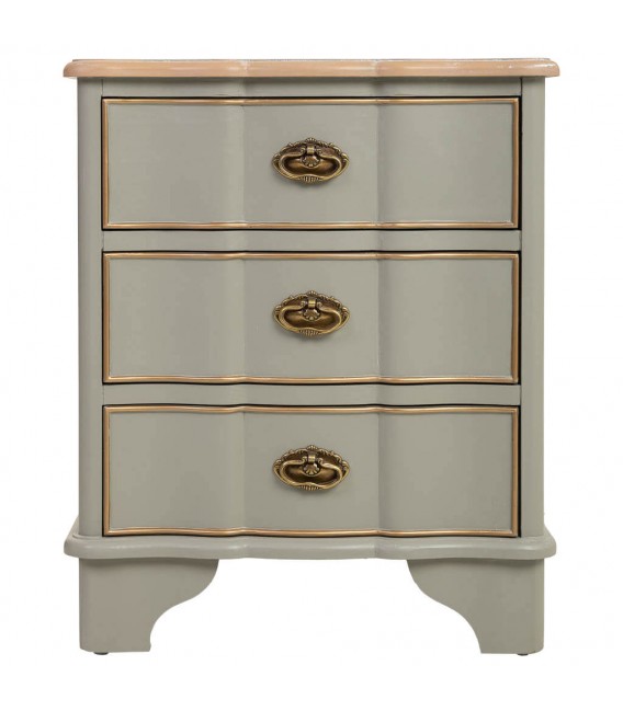 Mesita de noche madera natural laca verde cajones perfilados en oro mdmhogar