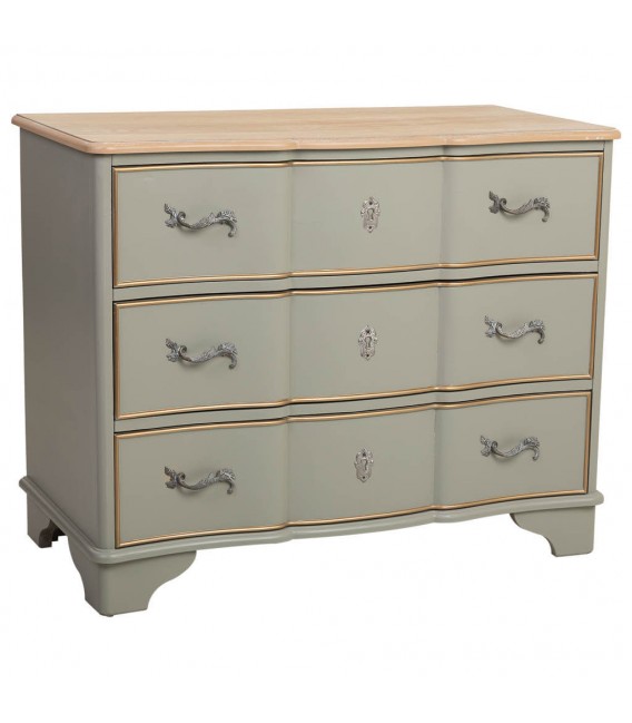 Cómoda con 3 cajones grandes madera natural laca verde mdmhogar