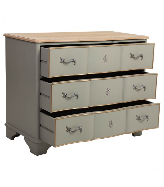 Cómoda con 3 cajones grandes madera natural laca verde mdmhogar