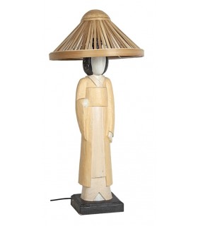 Lámpara de sobremesa alta madera tallada a mano policromada mdmhogar