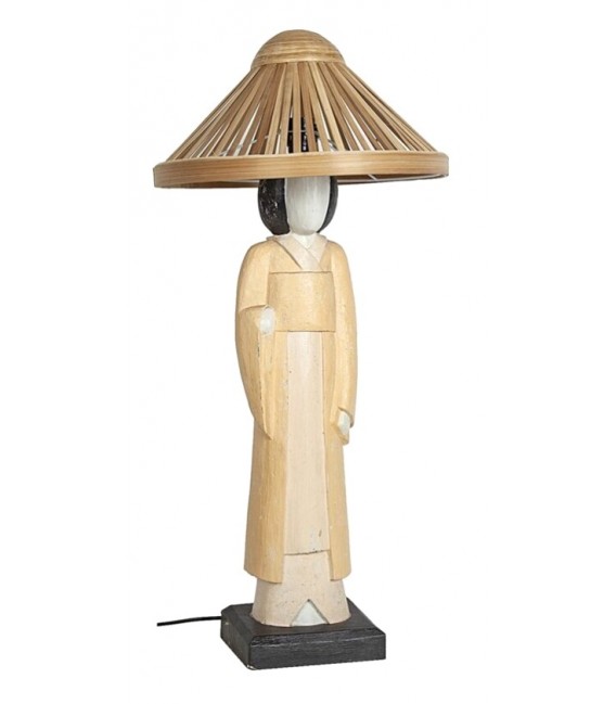 Lámpara de sobremesa alta madera tallada a mano policromada mdmhogar