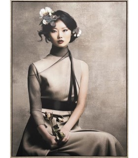 Cuadro vertical con motivo oriental lienzo impreso con marco negro mdmhogar