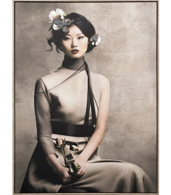 Cuadro vertical con motivo oriental lienzo impreso con marco negro mdmhogar