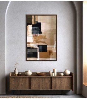 Cuadro vertical abstracto colores marrones negros y blancos mdmhogar