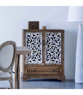 Armario bajo abeto puertas talladas a mano acabado blanco decapado mdmhogar