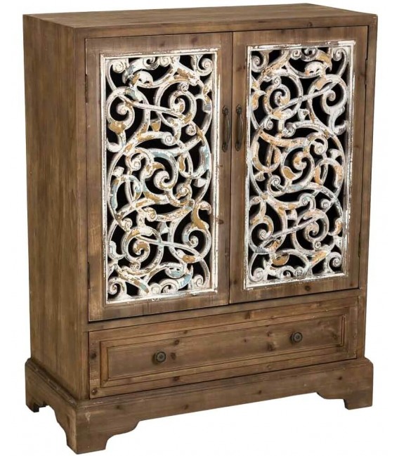 Armario bajo abeto puertas talladas a mano acabado blanco decapado mdmhogar