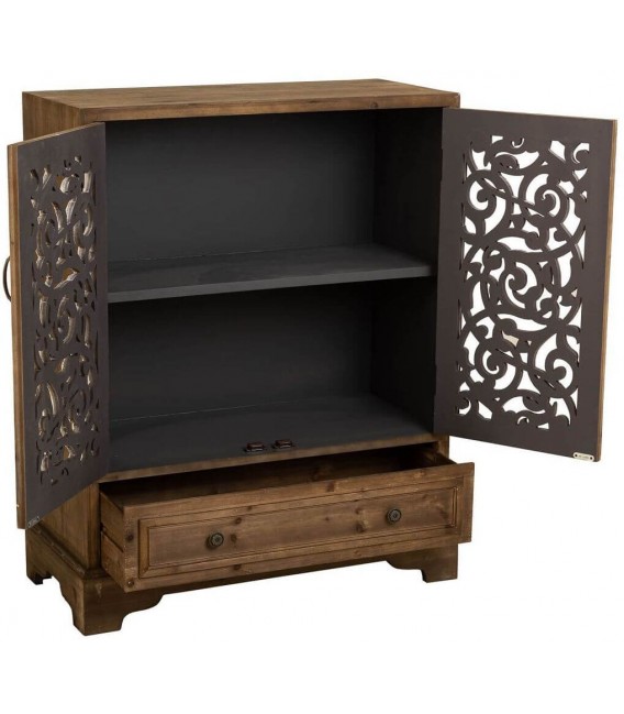 Armario bajo abeto puertas talladas a mano acabado blanco decapado mdmhogar