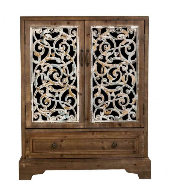 Armario bajo abeto puertas talladas a mano acabado blanco decapado mdmhogar