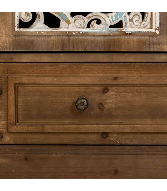 Armario bajo abeto puertas talladas a mano acabado blanco decapado mdmhogar