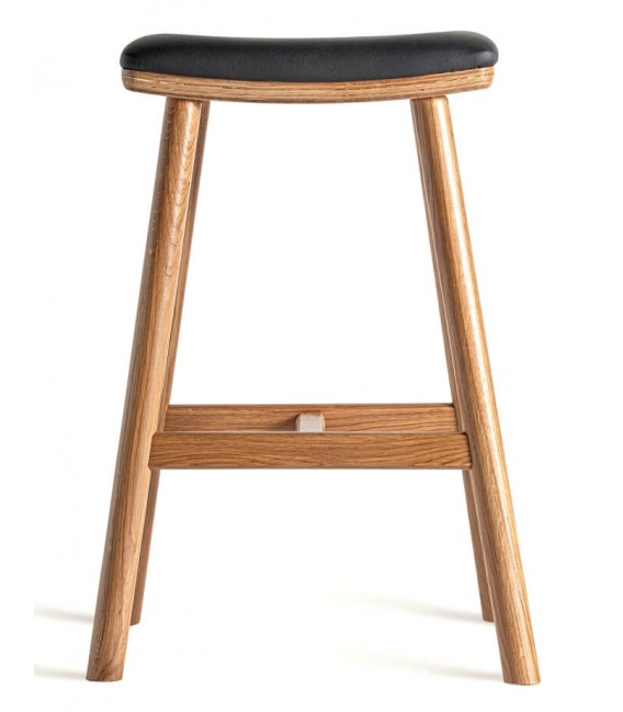 Taburete de barra muy cómodo madera de roble natural polipiel negra. mdmhogar