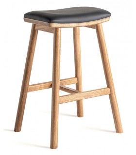 Taburete de barra muy cómodo madera de roble natural polipiel negra. mdmhogar
