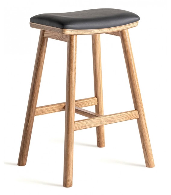 Taburete de barra muy cómodo madera de roble natural polipiel negra. mdmhogar