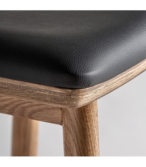 Taburete de barra muy cómodo madera de roble natural polipiel negra. mdmhogar