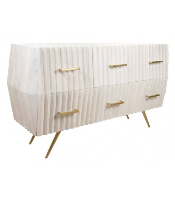 Cómoda grande original madera de mango blanqueada y metal dorado mdmhogar