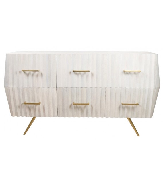 Cómoda grande original madera de mango blanqueada y metal dorado mdmhogar