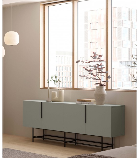 Aparador grande estilo moderno verde patas y tiradores en metal negro mdmhogar