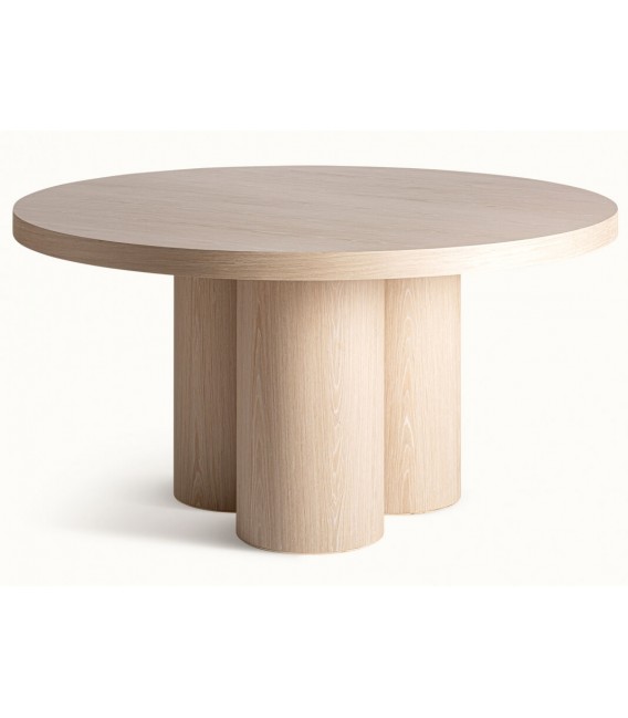 Mesa de comedor redonda grande realizada en madera de roble natural mdmhogar